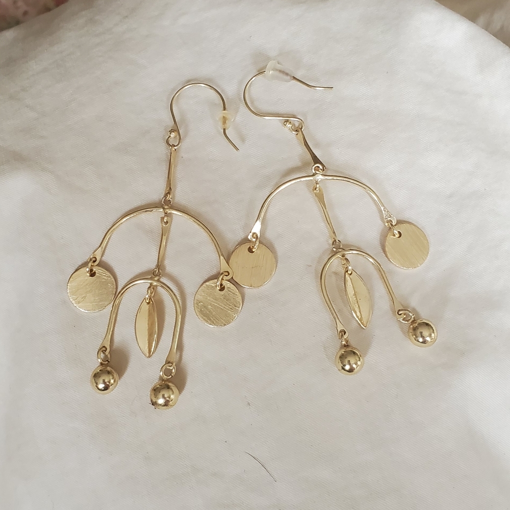 Gold dangle mobile style earrings